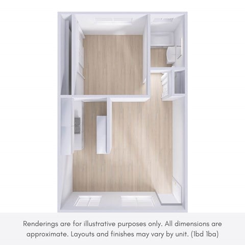 Floor plan for 1 bed, 1 bath, 850 sqft